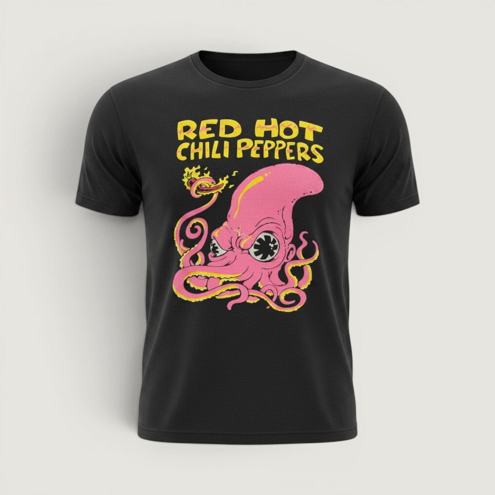 Red Hot Chili Peppers Octopus Graphic T-Shirt Men's Large Black Cotton Band Tee